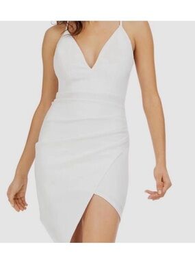 Emerald Sundae White Spaghetti Strap V-Neck Bodycon Dress